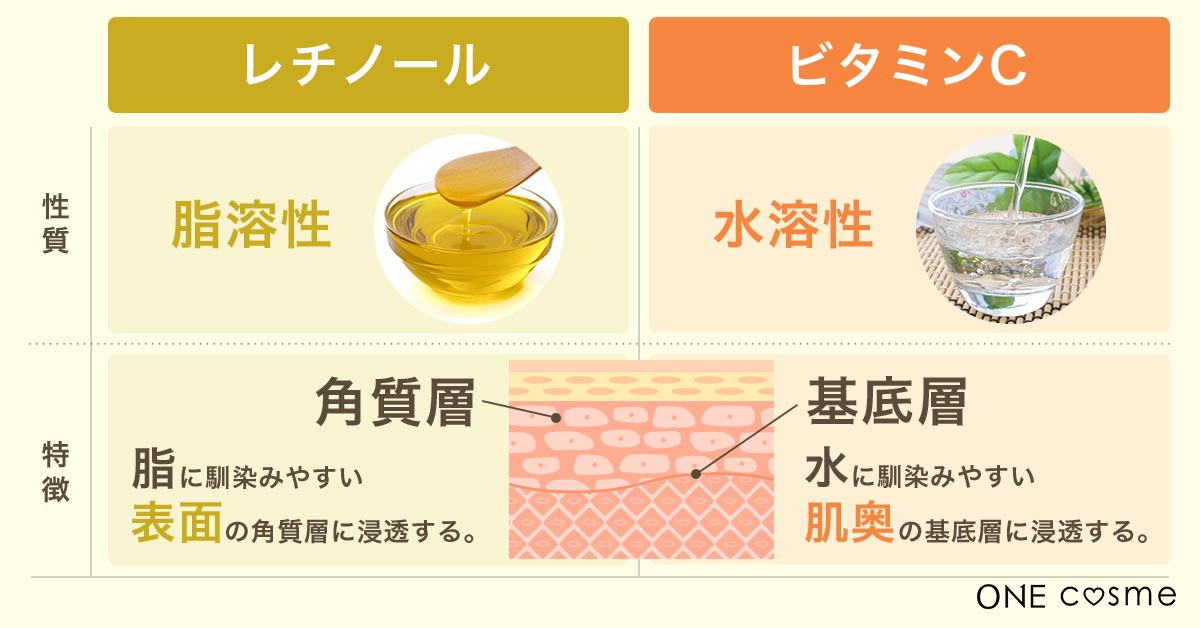 レチノールとビタミンCの違い①:水溶性・脂溶性